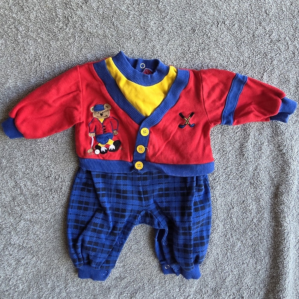 Vintage Le Top Golf Theme One Peice Romper Long Sleeve 3-6 Months 90s